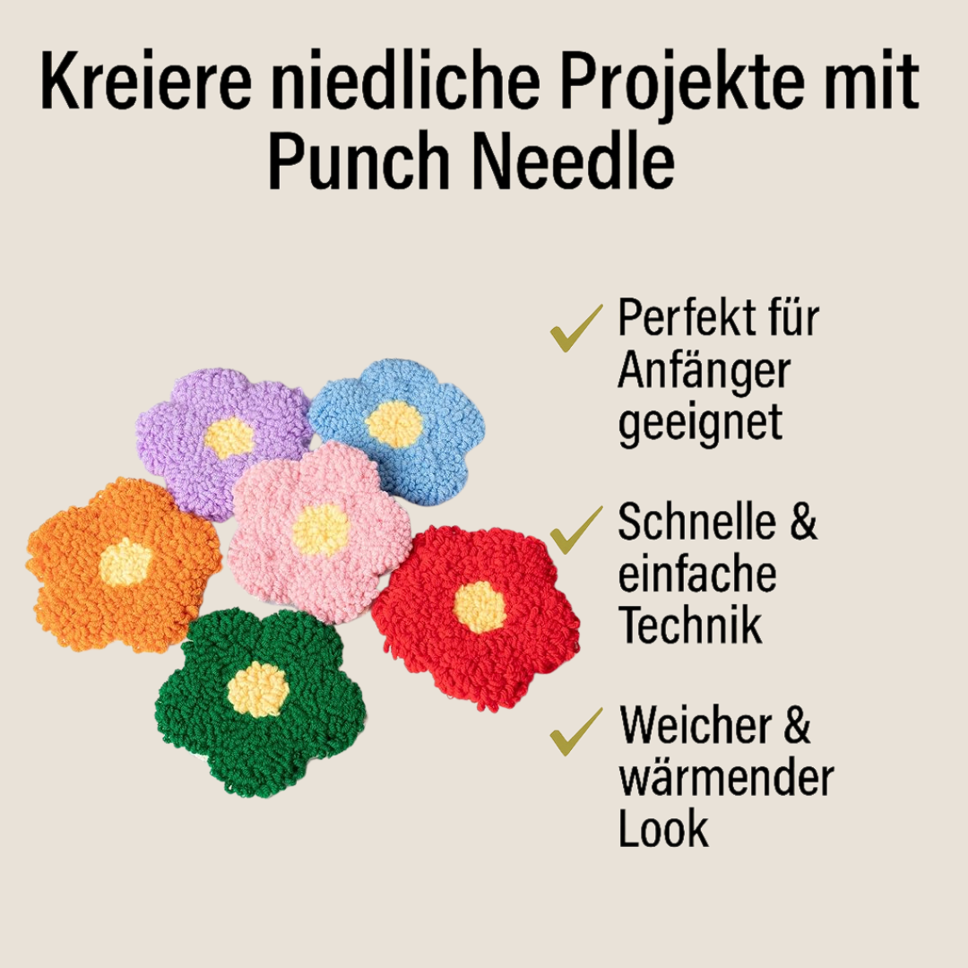 Punch Needle Blumen-Untersetzer in bunten Farben – ideales DIY Handarbeitsprojekt für Anfänger, schnell & einfach umzusetzen, kreative Geschenkidee mit weicher, flauschiger Textur für dein Zuhause oder zum Verschenken