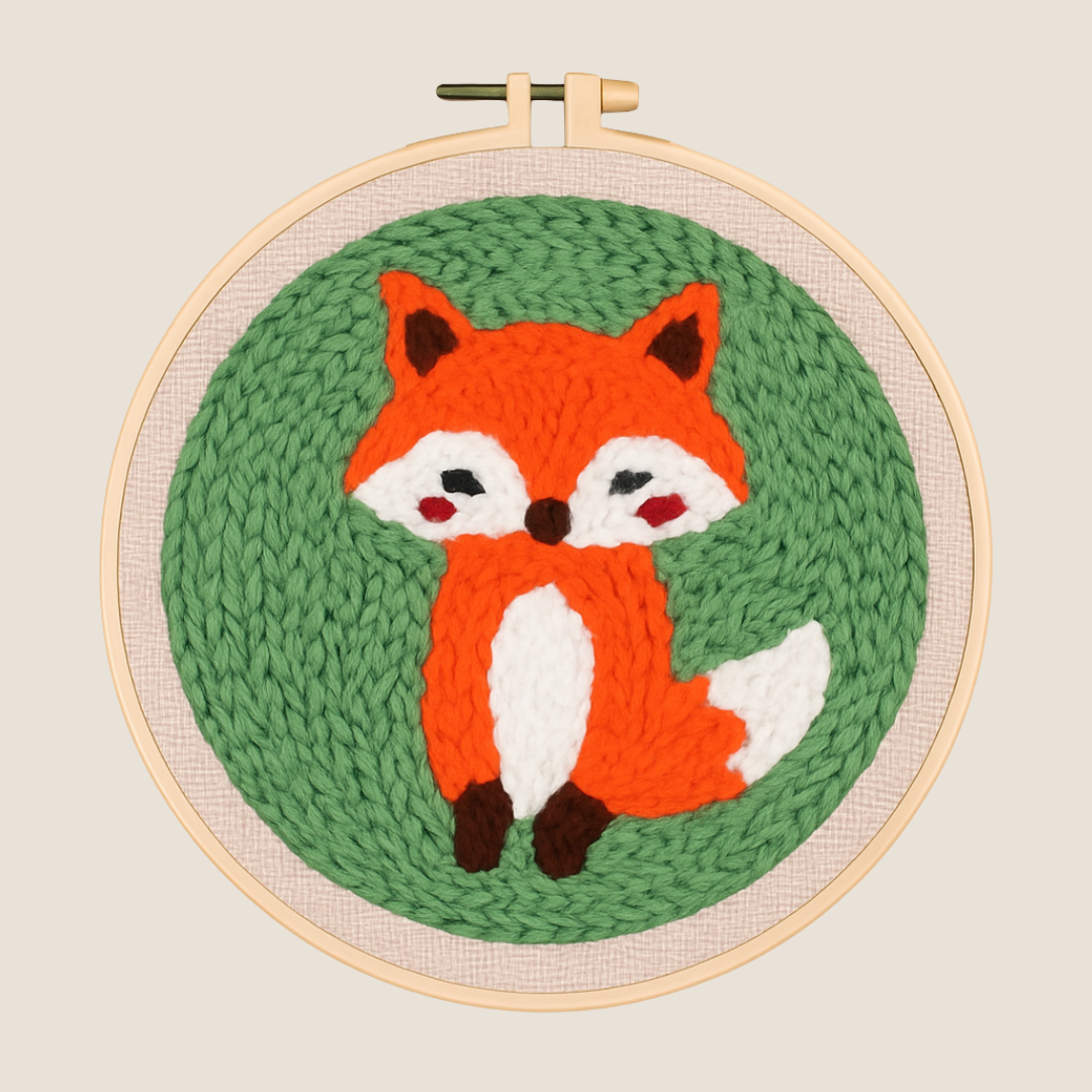 Punch Needle Stickbild mit süßem Fuchs-Motiv – ideales DIY Starterset für Anfänger, entspannendes Handarbeitsprojekt für kreative Auszeiten