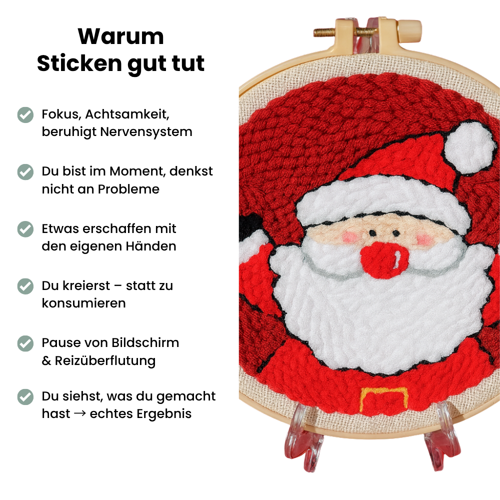 Santa Punch Needle Kit– Weihnachtlicher Stickspaß für Anfänger & Profis