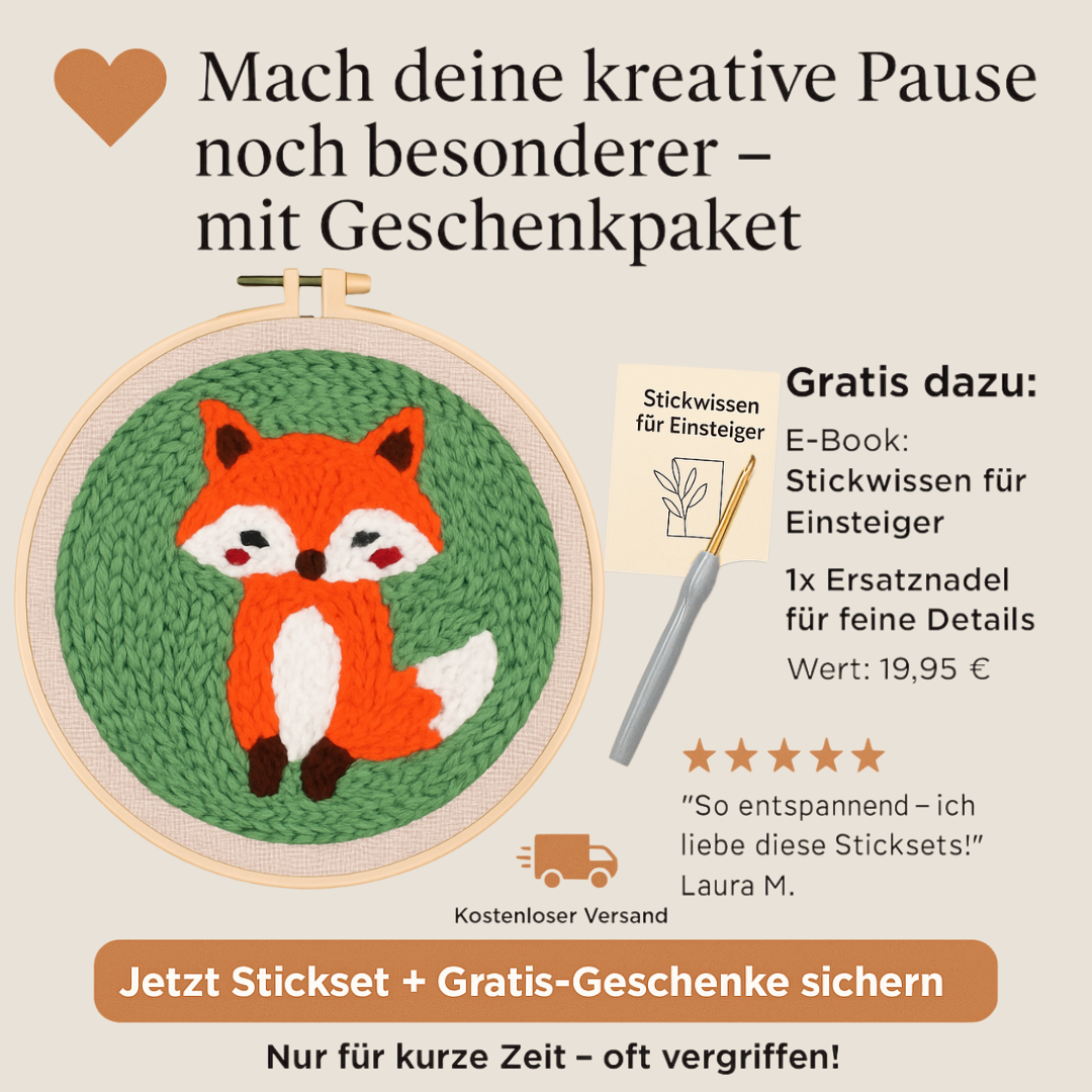 Punch Needle Starter-Set mit Fuchs-Motiv und Gratis E-Book – kreative Auszeit für Anfänger