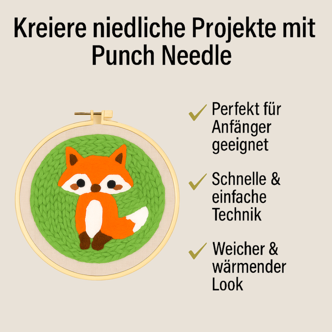Punch Needle Starterset mit Fuchs-Motiv – ideal für Anfänger, schneller Einstieg und kuschelig weiches Ergebnis