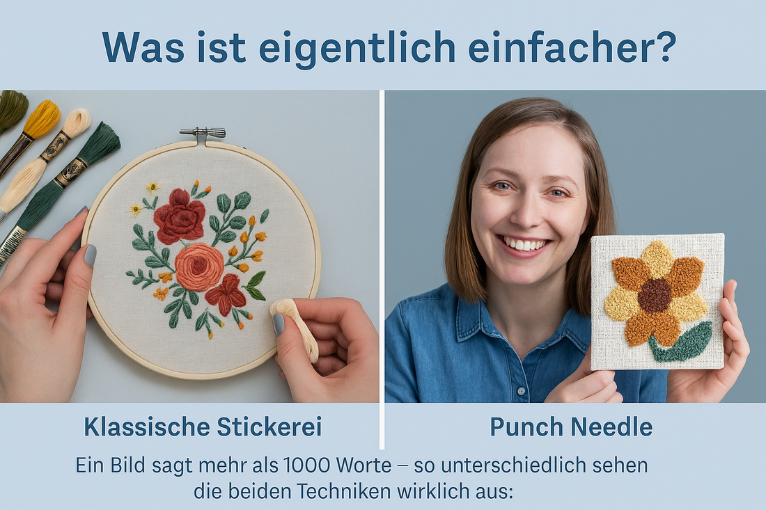 Punch Needle vs. klassische Stickerei – visueller Vergleich für Anfänger, die eine einfache Handarbeitstechnik suchen