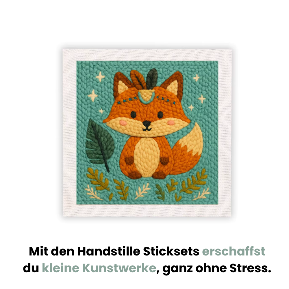 NatureFox™ Punch Needle Set – DIY Fuchs Stickset von Handstille mit vorgedrucktem Motiv, ideales Punch Needle Set für Anfänger, kreatives Hobby & achtsame Handarbeit.