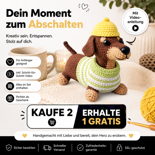 SnuggleDackel™– Häkel‑Kit mit Video‑Anleitung