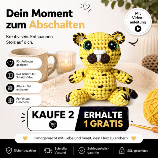 Tigo der kleine Tiger – Häkel‑Kit mit Video‑Anleitung