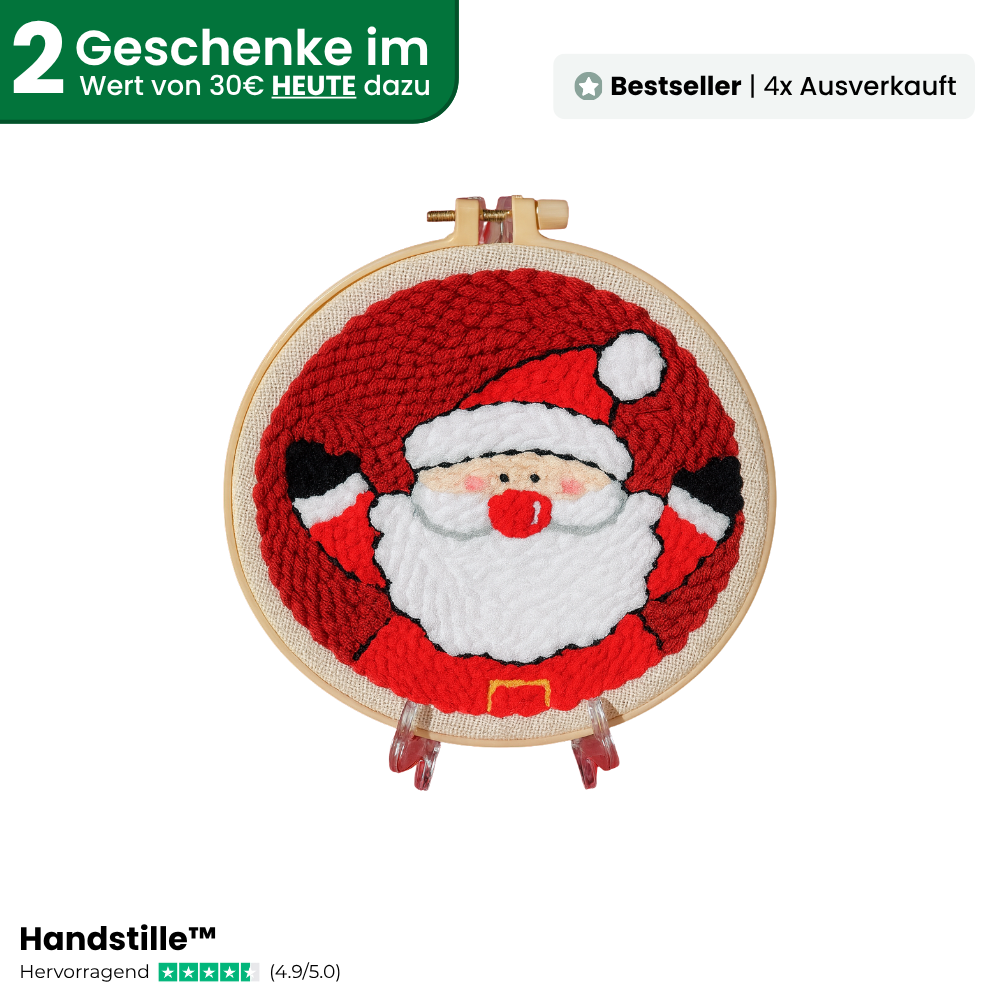 Santa Punch Needle Kit– Weihnachtlicher Stickspaß für Anfänger & Profis