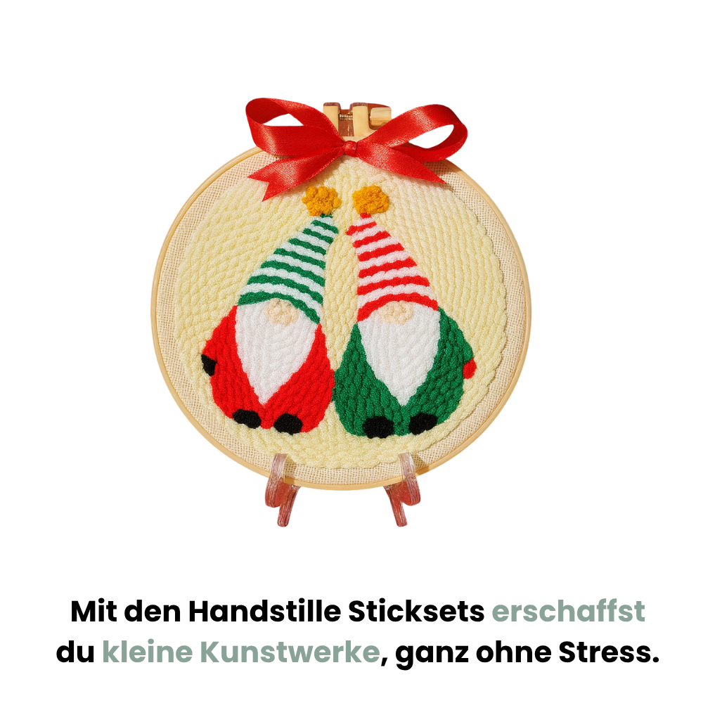 Gnome Friends Punch Needle Kit– Zwei Weihnachtswichtel zum Sticken & Verschenken