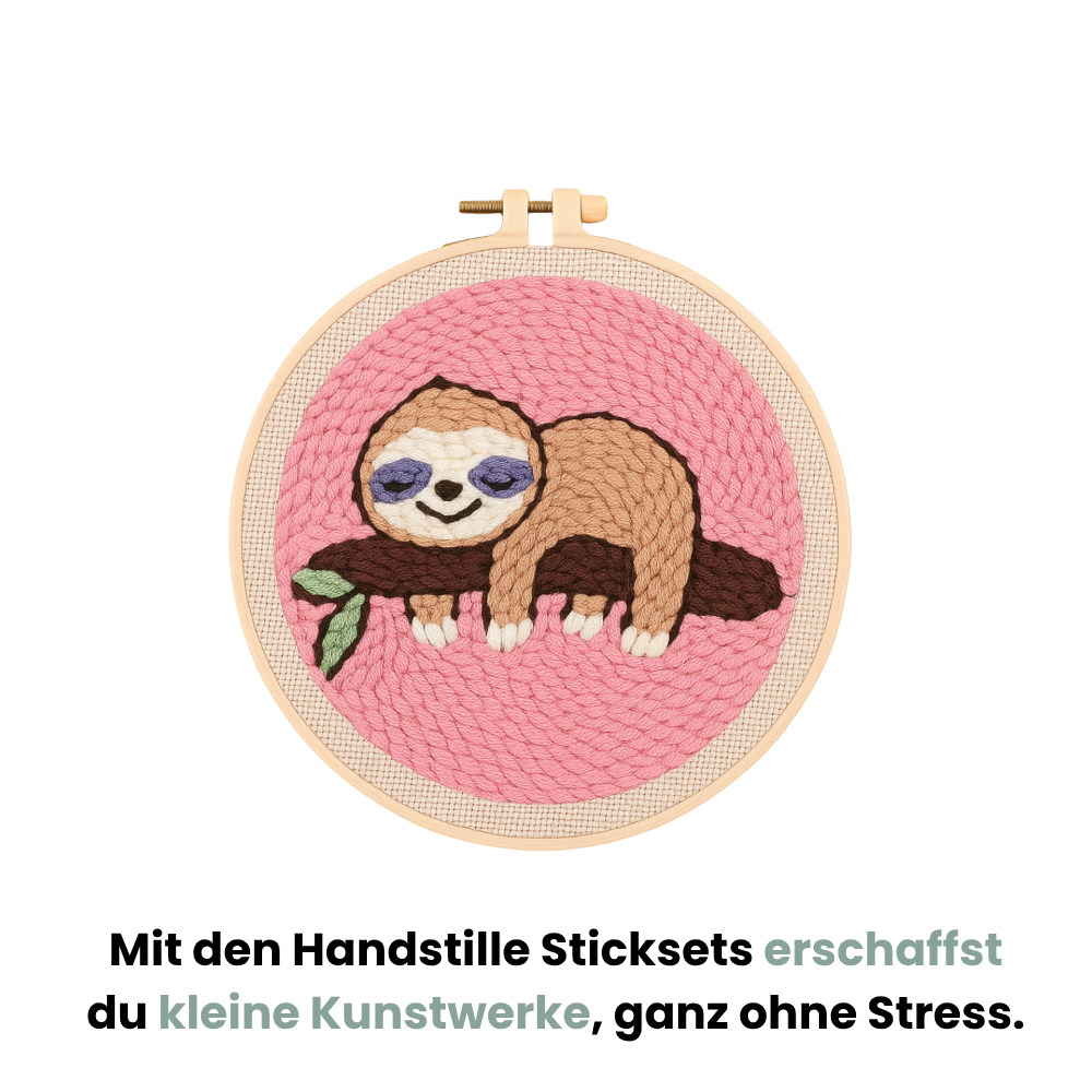 Punch Needle Stickset Faultier von Handstille – entspannende Handarbeit für kreative Frauen, Achtsamkeit und kleine Kunstwerke zuhause