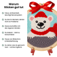 Punch Needle Weihnachtsmotiv mit Eisbär im Stickrahmen und roter Schleife, daneben Text ‚Warum Sticken gut tut‘ mit Vorteilen wie Achtsamkeit, Entspannung und Kreativität. Handstille Punch Needle Set – DIY-Handarbeit für innere Ruhe und Fokus