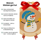 Punch Needle Wintermotiv mit Schneemann im Stickrahmen und roter Schleife, daneben Text ‚Warum Sticken gut tut‘ mit Vorteilen wie Achtsamkeit, Entspannung und Kreativität. Handstille Punch Needle Set – achtsames DIY für Fokus und innere Ruhe