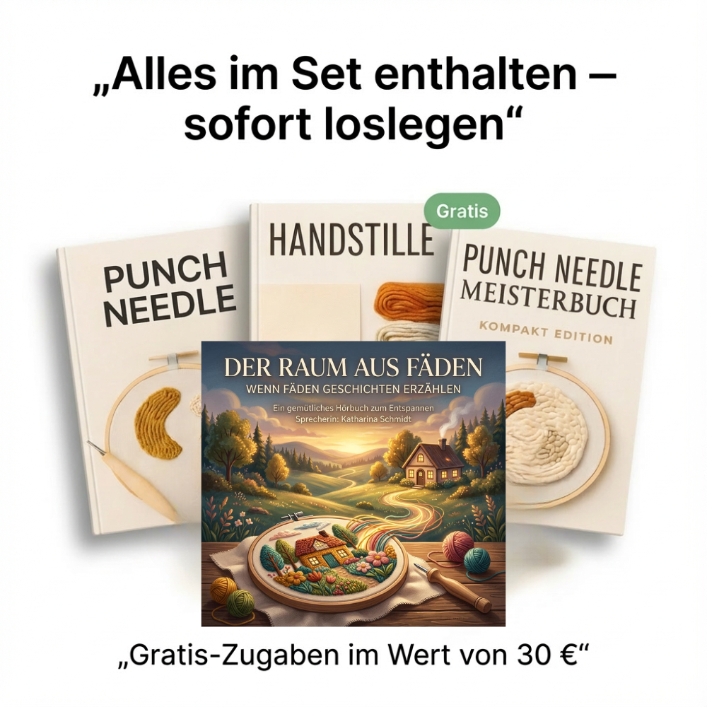 Punch Needle Set für Anfänger inklusive 3 E-Books und Entspannungs-Hörbuch gratis – komplettes DIY Stickset mit Anleitung und Bonus im Wert von 30 € zum sofort loslegen
