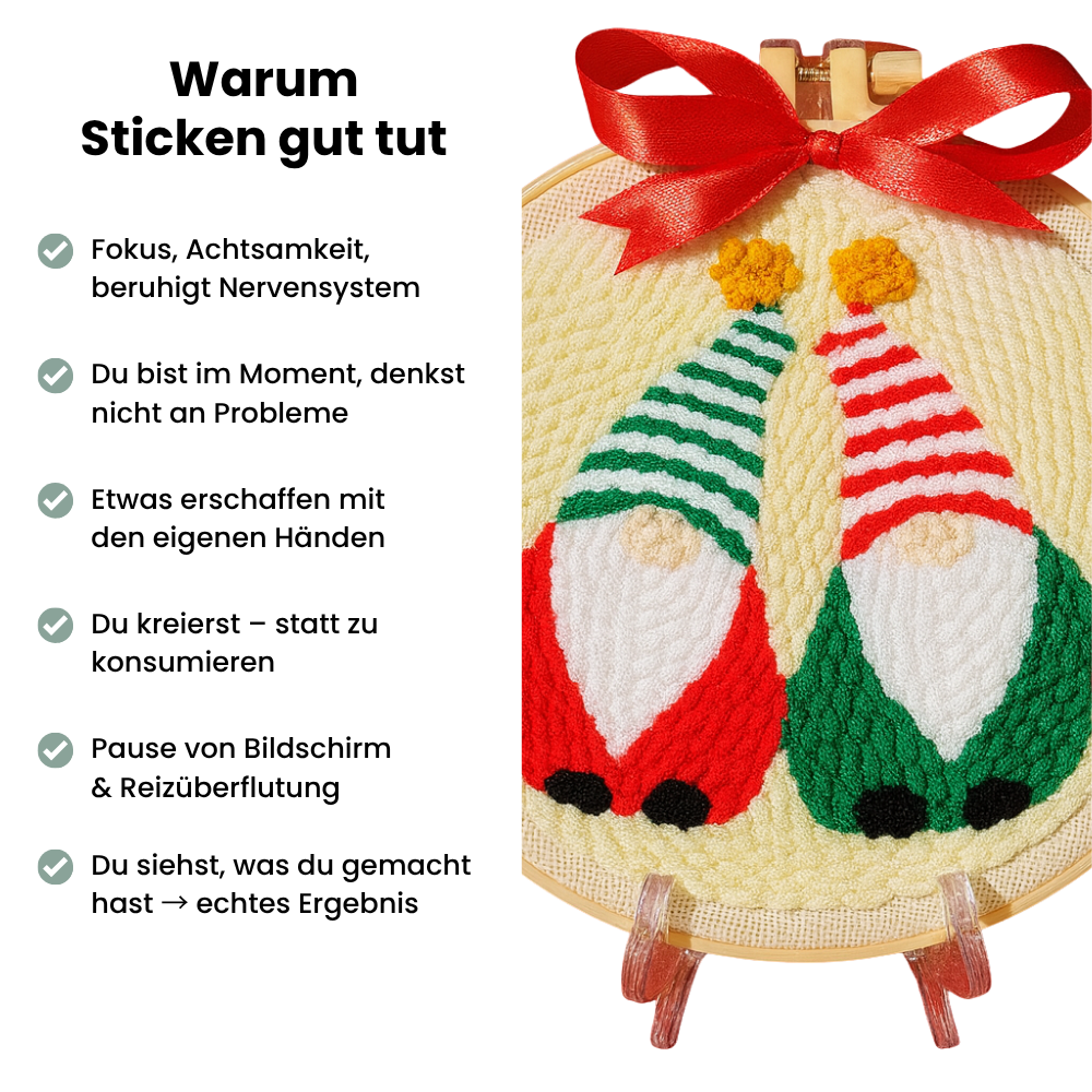 Gnome Friends Punch Needle Kit– Zwei Weihnachtswichtel zum Sticken & Verschenken