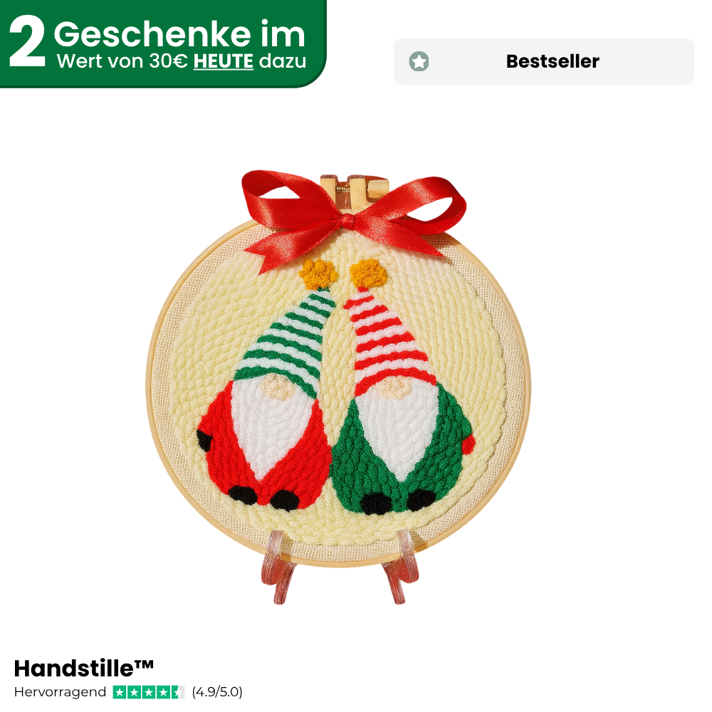 Gnome Friends Punch Needle Kit– Zwei Weihnachtswichtel zum Sticken & Verschenken